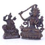 2 Chinese miniature bronze deities, including seated Buddha on lotus base, largest height 8cm (2)