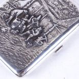 HANS JENSEN - a decorative silver cigarette case, with embossed village scene (103g)