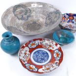 Various Oriental ceramics, including Imari style plates and bowl, turquoise glaze vase etc
