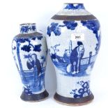 2 Chinese blue and white baluster vases, character marks on bases, largest height 32cm