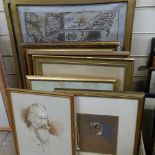 Various pictures and prints, including a pair of welded metal pictures by G Rhodes (8)