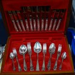 A canteen of silver plated cutlery for 6 people, in fitted walnut case