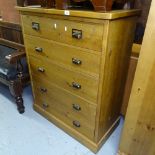 A polished pine and modern chest of 5 long drawers, W90cm