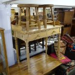 A pine washstand with raised shaped gallery, and 2 frieze drawers, on turned legs, and a pair of