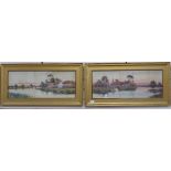 Alex Gordon, pair of watercolours, river scenes, signed, 11" x 27", framed