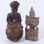 2 Antique carved wood Buddhas, largest height 23cm (2)