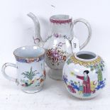 An Oriental porcelain mug, modern ginger jar, and a Continental ceramic teapot (3)