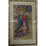 Chinese watercolour scroll painting, sage, 53cm x 29cm, framed
