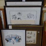 Various caricature drawings and pictures, and a William Nicholson, The Kaiser print etc