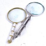Magnifying glass with plated handle, 26cm, and another smaller magnifying glass
