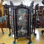 A large Chinese hardwood-framed hanging lantern, with carved and pierced decoration, and painted