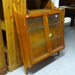 A teak hanging display cabinet, with 2 glazed doors, W76cm