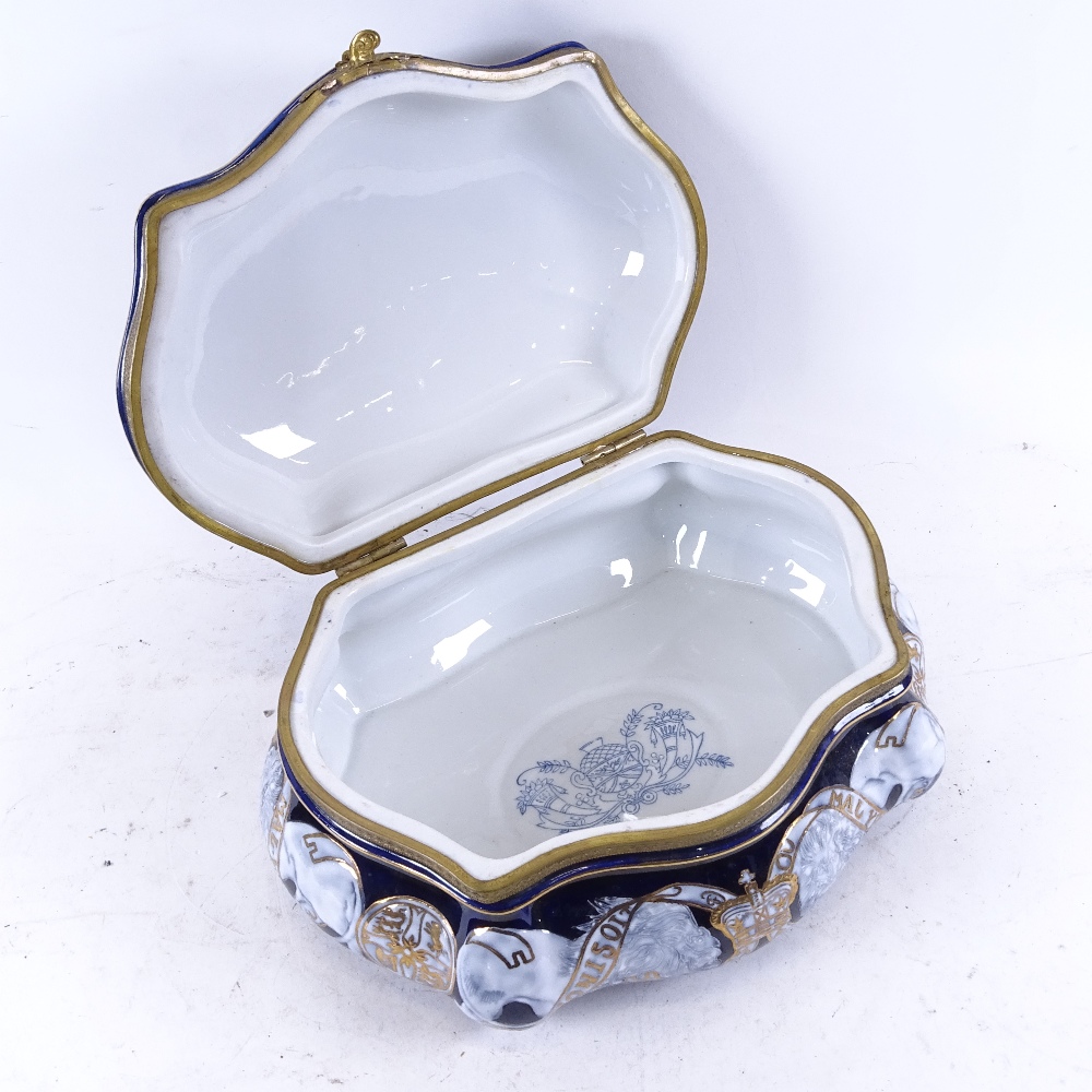 A Continental porcelain box of shaped form, with painted and gilded decoration, width 28cm - Image 2 of 2