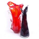 A large red and clear glass Art glass vase, 45cm, and another Art glass vase