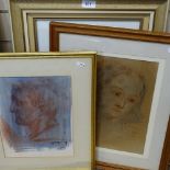 T O'Donnell, 3 watercolours and drawings, Classical portraits, signed with monograms, framed (3)