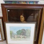 Robert Brierly, oil on canvas, garden scene, large coloured print and a watercolour (3)