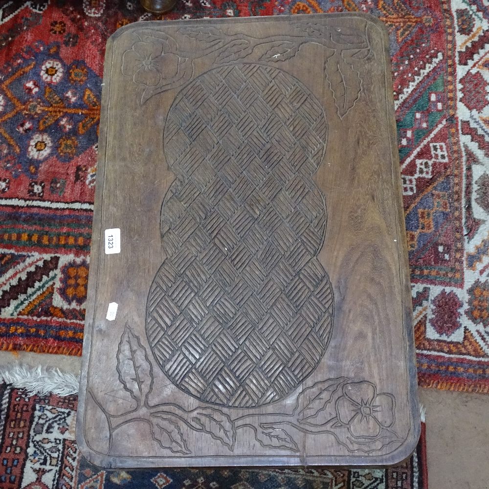 An African carved hardwood side table with figural column, W70cm, H48cm - Image 2 of 2