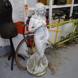A weathered and painted concrete garden statue, a shell lady, H116cm