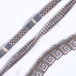 A Greek Key design necklace, and 2 silver bracelets