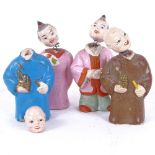 4 handmade painted clay Oriental bubble head figures, height 9.5cm, 1 head detached (4)