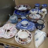 A pair of Mason's blue and white vases, 14.5cm, Victorian sauce tureen, Flo Blue plate, and other