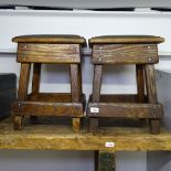 A pair of oak stools