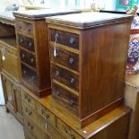 A pair of Victorian mahogany 4-drawer pedestal chests, with leather skivered tops, W39cm, H76cm