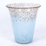 A Monart Studio glass vase, blue marbled decoration with glittered rim, height 19cm