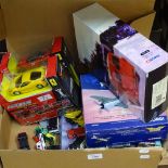 Boxed Corgi aircraft, Burago Ferraris, and other diecast toy cars