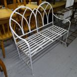 A painted wrought-iron Gothic design 2-seater garden bench, W100cm