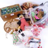 Mickey Mouse doll, Sindy doll's, doll's clothes, a Solitaire game and a quantity of marbles