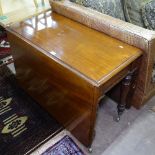 19th century mahogany drop leaf dining table, raised on turned legs, L164cm, W98cm, H75cm