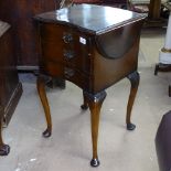 A 1930s mahogany 3-drawer drop leaf chest on cabriole legs, W40cm, H70cm