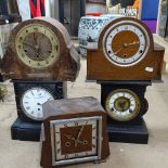 Various late 19th and early 20th century clocks, including slate and marble-cased mantel clocks