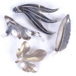 K BOYE - a stylised silver leaf design brooch, and 3 other similar brooches