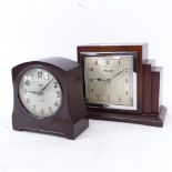 A Vintage Smiths Sectric Bakelite-cased alarm clock, and an Art Deco Ferranti mahogany-cased