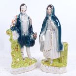 A pair of Victorian Staffordshire figures - Robbie Burns and Highland Mary, 33.5cm