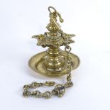 A 19th century brass hanging incense burner, 2 character mark, height excluding chain 24cm
