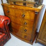 A 19th century mahogany bow-front 2-section chest of 5 drawers, W102cm, H100cm