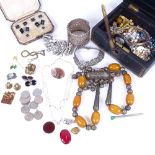 2 boxes of costume jewellery, silver and black studs and cufflinks etc
