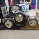 6 various early 20th century mantel clocks, including Napoleon's hat examples