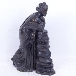 A 19th century bronze figure of a Classical lady leaning on a pillar, unsigned, height 39cm