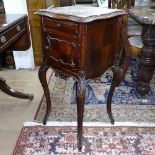 A French marble and walnut pot cupboard, W40cm, H83cm