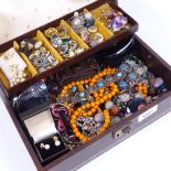 A cantilever jewel box and a quantity of costume jewellery