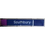 A Southbury, Enfield, wall-hanging railway sign, 30cm x 210cm