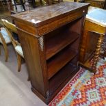 A Victorian mahogany open bookcase with 2 shelves, marquetry inlaid decoration and ormolu mounts,