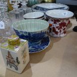 Various ceramics, including Ironstone jelly mould, Indian tea caddy, Oriental bowls etc