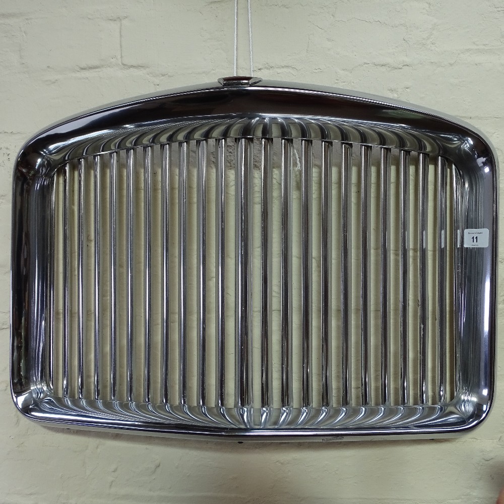 A Vintage chrome Austin Vanden Plas Princess Classic car radiator grille, with red enamel crown