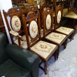 A set of 6 Edwardian mahogany dining chairs, tapestry upholstery, on turned legs (4 and 2)