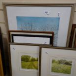 Mark Spain, coloured etching, winter sun, 3 other coloured etchings and a print (5)